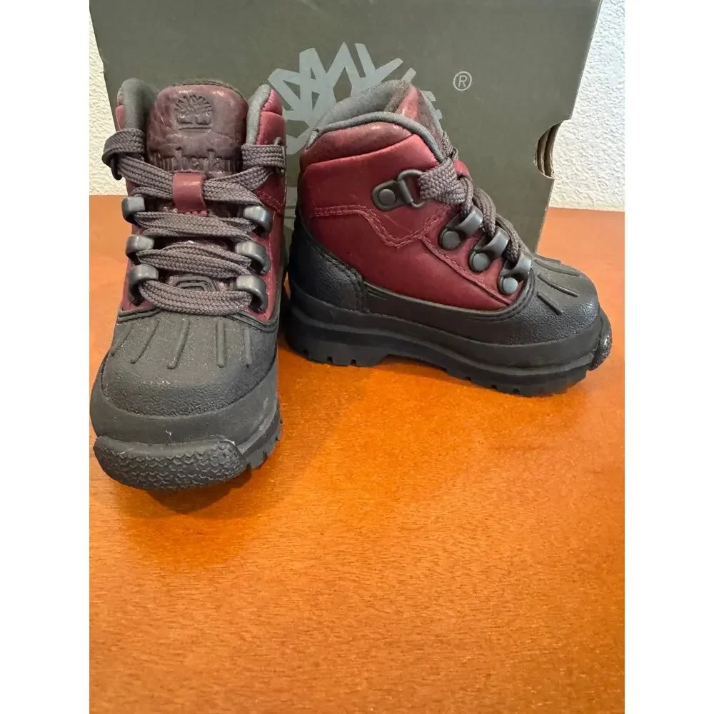 Timberland Toddler Leather Boots Size 5 Burgundy Black - New in Box